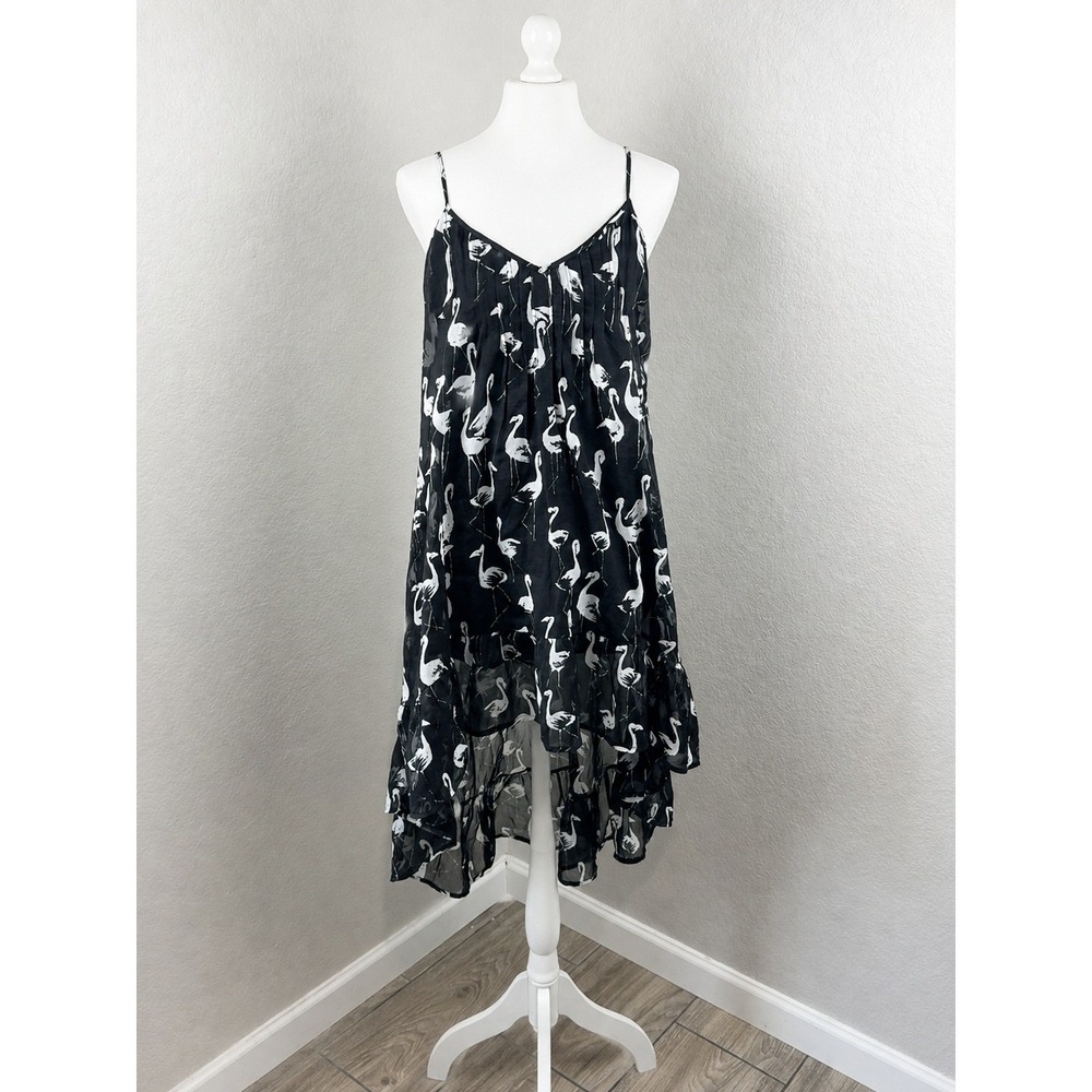 Billabong Designer Closet Black White Flamingo High Low Midi Dress M